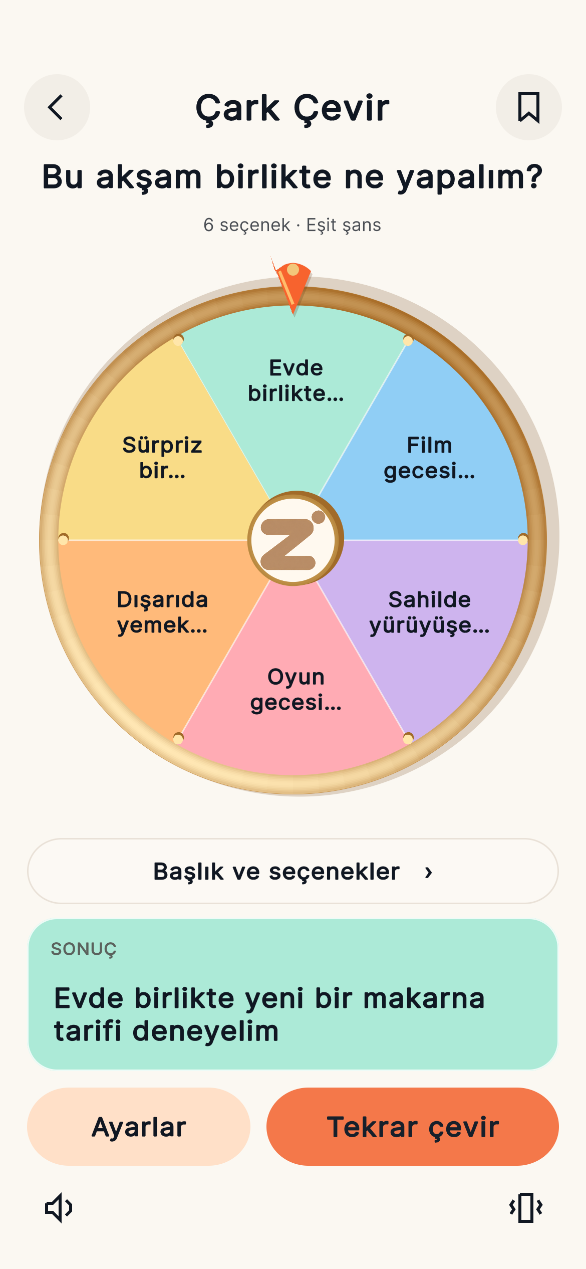 Zuno Çark Çevir ekranı